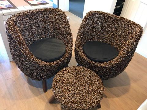 National rattan chairs and table