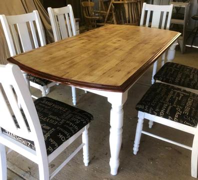 Upcycled Hamptons Country Style Dining Table with Six Chairs