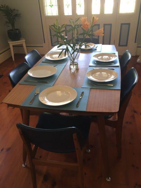 Retro dining table and six chairs