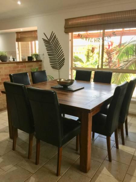 Dining Table with 8 leather high back chairs