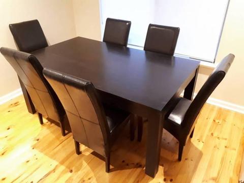 Timber Dining Table and 6 Leather Chairs