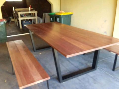 Solid jarrah table and bench seats