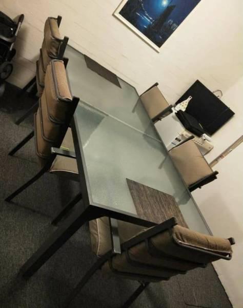 GLASS DINING TABLE 7 CHAIRS