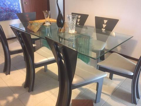 Unique Glass table /chairs genuine leather seats x8