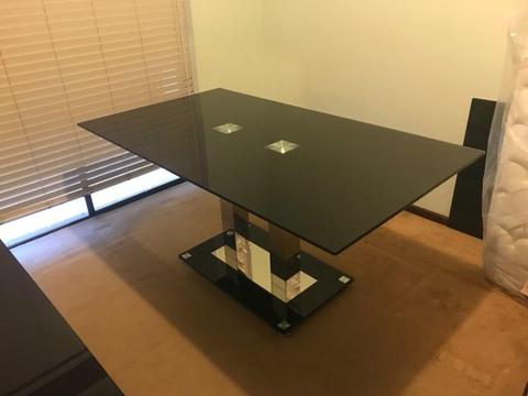 6 seater black glass top dining table