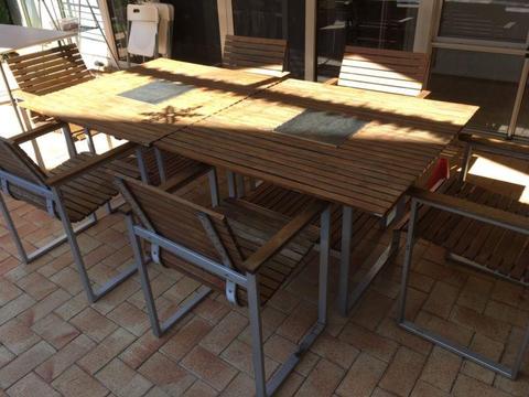 Outdoor wooden tables and chairs set