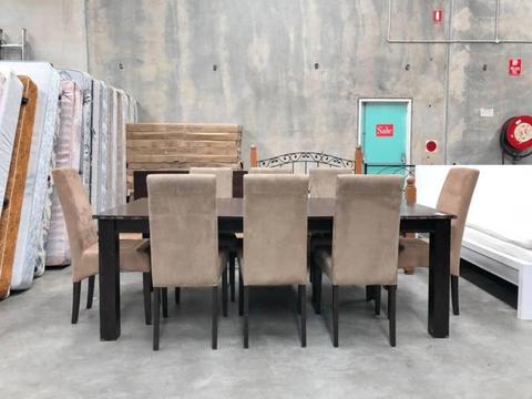 CLEARANCE SALE - 9 pcs EXTENDABLE WOODEN dining table and chairs