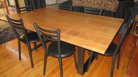 LARGE DINING TABLE, RECYCLED OREGON WITH METAL FRAME