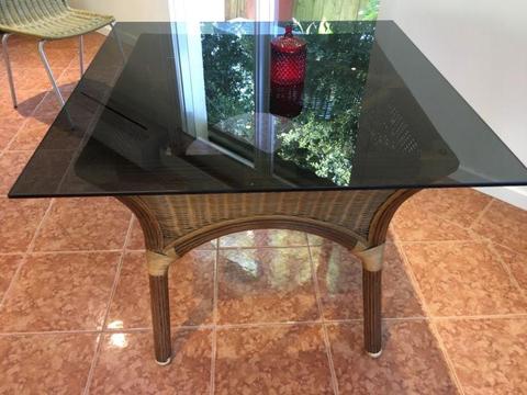 Cane table with glass top