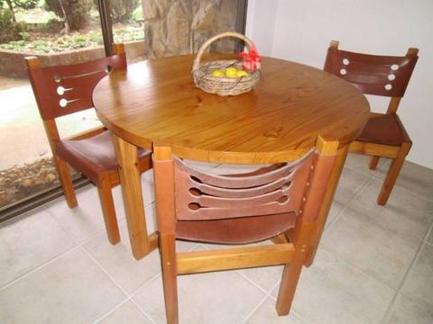 Solid Pine Round Table and 3 Pine Chairs
