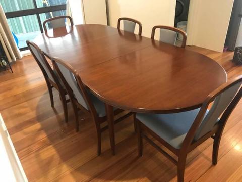 Parker Dining Table 6 Chairs (Mid Century, Solid Timber, Walnut