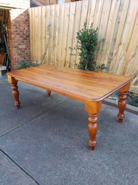Colonial Style 8 seater dining table, with glass top & 8 chairs