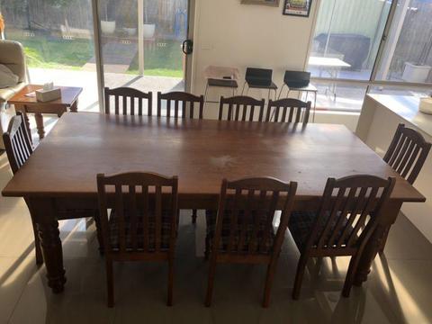 Custom made Tasmanian oak dining table and chairs
