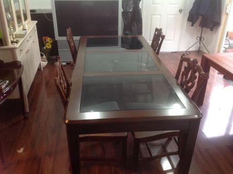 Hard wood with Glass panels dinning table L:2260 W 1000