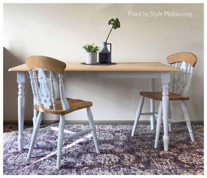 Timber with White base Dining table Hamptons | Boho style | Farmhouse