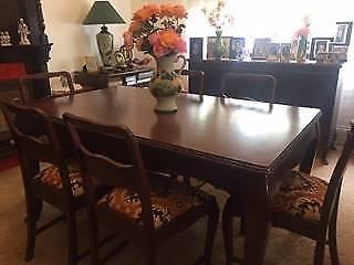 7 piece walnut dining table & chairs