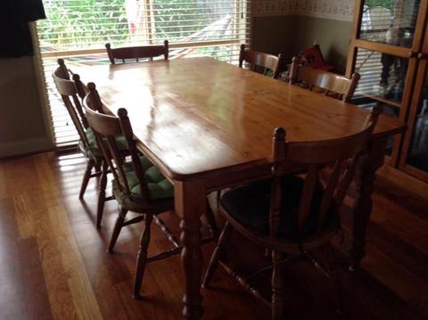 Pine Dining Table and 8 chairs