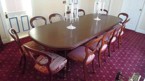 Antique, Solid 'D' Ended, Mahogany Dining Room Table with 12 Chairs