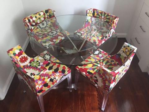 Philippe Starck Mademoiselle Chair (Replica) x4 and glass dining table