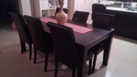 DINING TABLE AND SIX CHAIRS