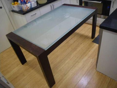 TIMBER FRAMED GLASS TOPPED DINING TABLE MALVERN EAST MELBOURNE