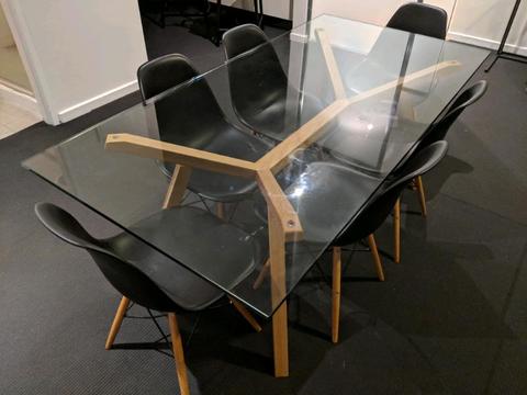 Matt Blatt Glass 6 seater Dining Table and Chairs