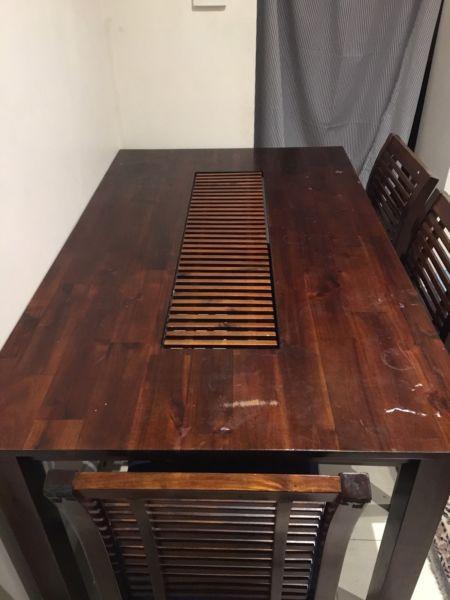 Wooden Dining Table - 5 Chairs - Good Condition
