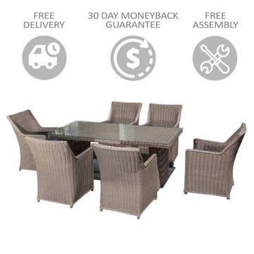 7 Piece Outdoor Rattan Wicker Dining Table Set