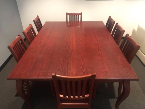 Large Family Wooden Dining Table & Chairs - 8 Seater