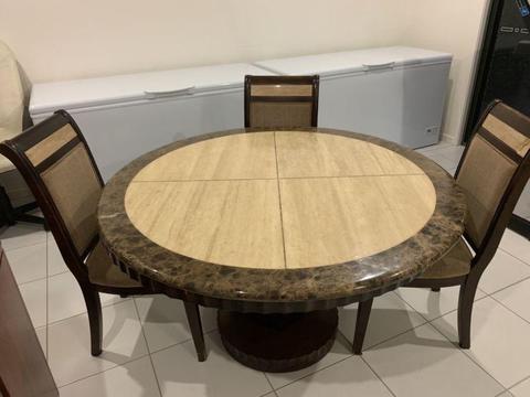 Symphony marble travertine top round table with 4 chairs