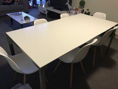 6-seater dining table - white with metal legs & Scandinavian chairs