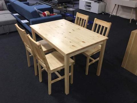 Brand New Pine Wood Dining Set 1 Table 4 Chairs