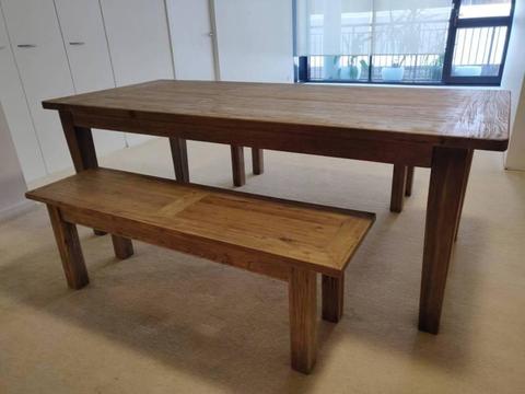 Rustic 3 piece dining table and benches