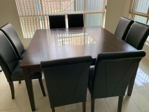 8 Seater Square dining table with leather chairs included