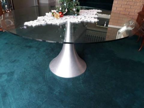 Large Round glass top table with brushed steele base