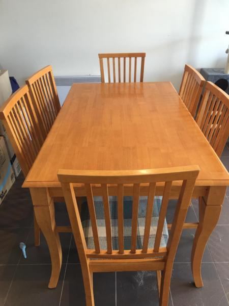 6 seater wooden dining table and chairs