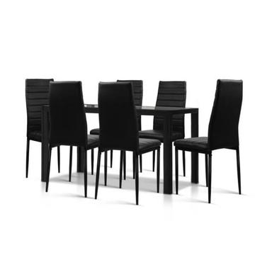 Artiss Astra 7-Piece Set Tempered Glass Dining Set Table and 6 Ch