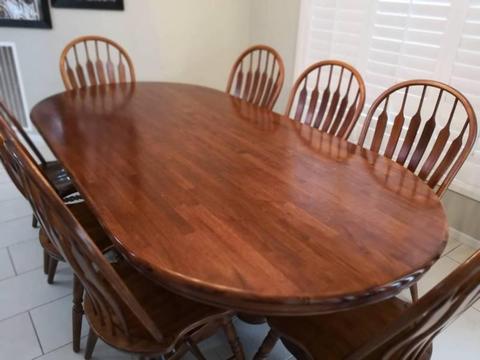 Large Solid Rubberwood Dining Table with Chairs