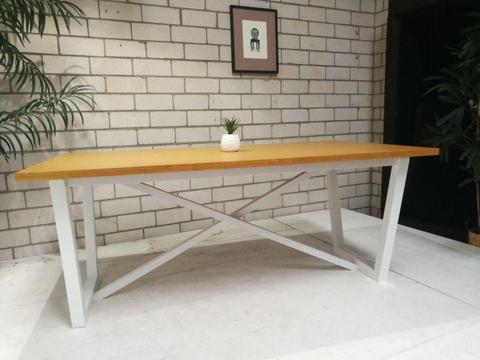 8 seater Light Oak colour dining TABLE with white legs and chairs
