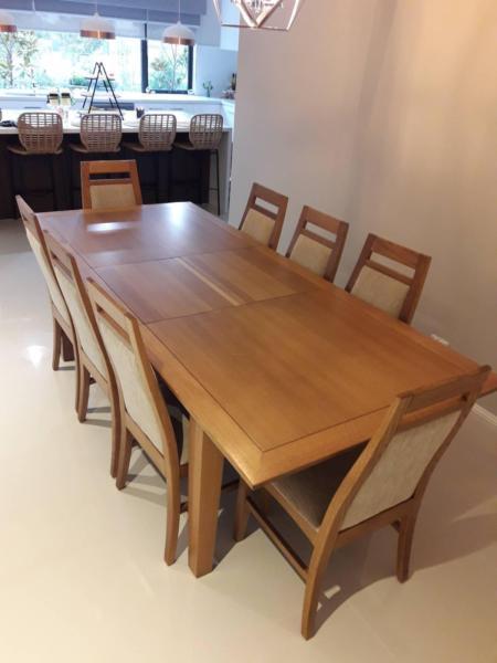 Solid hardwood 2.4m long 9 piece dining suite
