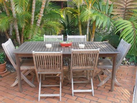 Outdoor wooden table and 8 chairs
