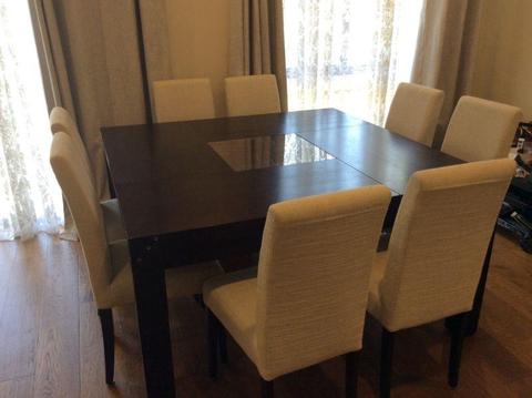 Dining table & chairs square espresso 8 seater