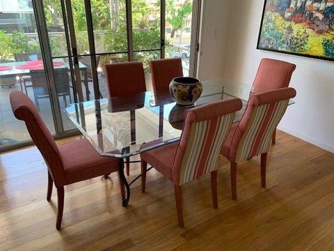 Glass Dining Table, Dining Chairs, Matching Glass Corridor Table
