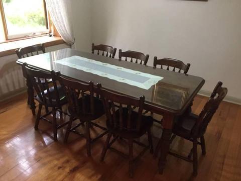 8 Seater Dark Pine Dining Table including custom Glass Top