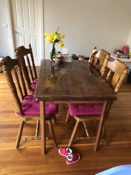Solid timber dinning table and chairs