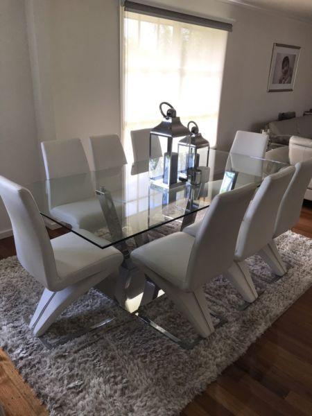 Adriatic Dining table with 8 leather/chrome dining chairs