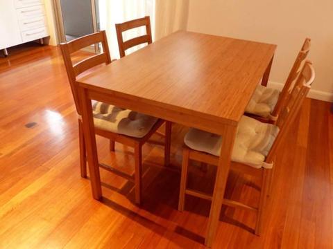 Bamboo dining table with 4 chairs, excellent condition