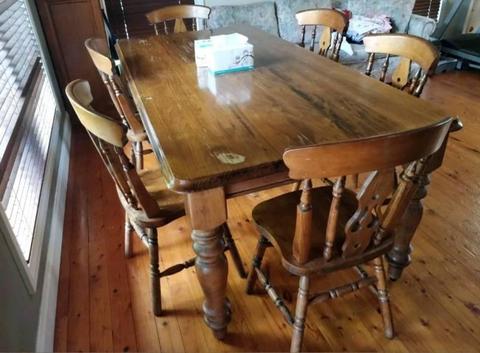 Solid Timber Dining Table and 6 Solid Timber Chairs