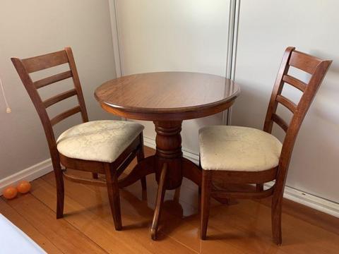 Classic sturdy wooden table and 2 x chairs
