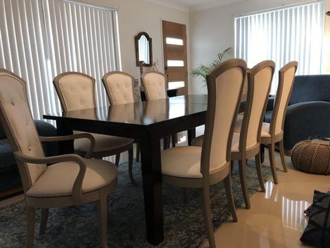 Extension dining table and 8 chairs